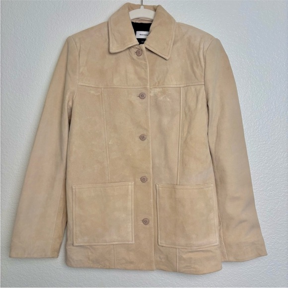 New Reformation Veda Lincoln Suede Barn Jacket Coat in Oat Distressed XS - Picture 7 of 16